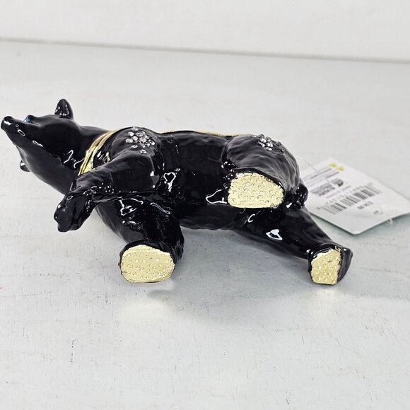 Black Bear Trinket Box Hinged Bejeweled Enameled Magnet Closure - Picture 9 of 9
